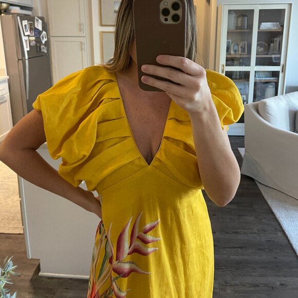 Farm Rio 100% Linen Midi Dress - Size: L - Picture 2 of 16